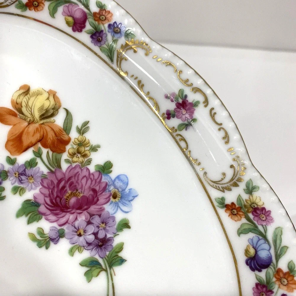 Vintage Schumann Bavarian porcelain relish dish oval floral colorful display